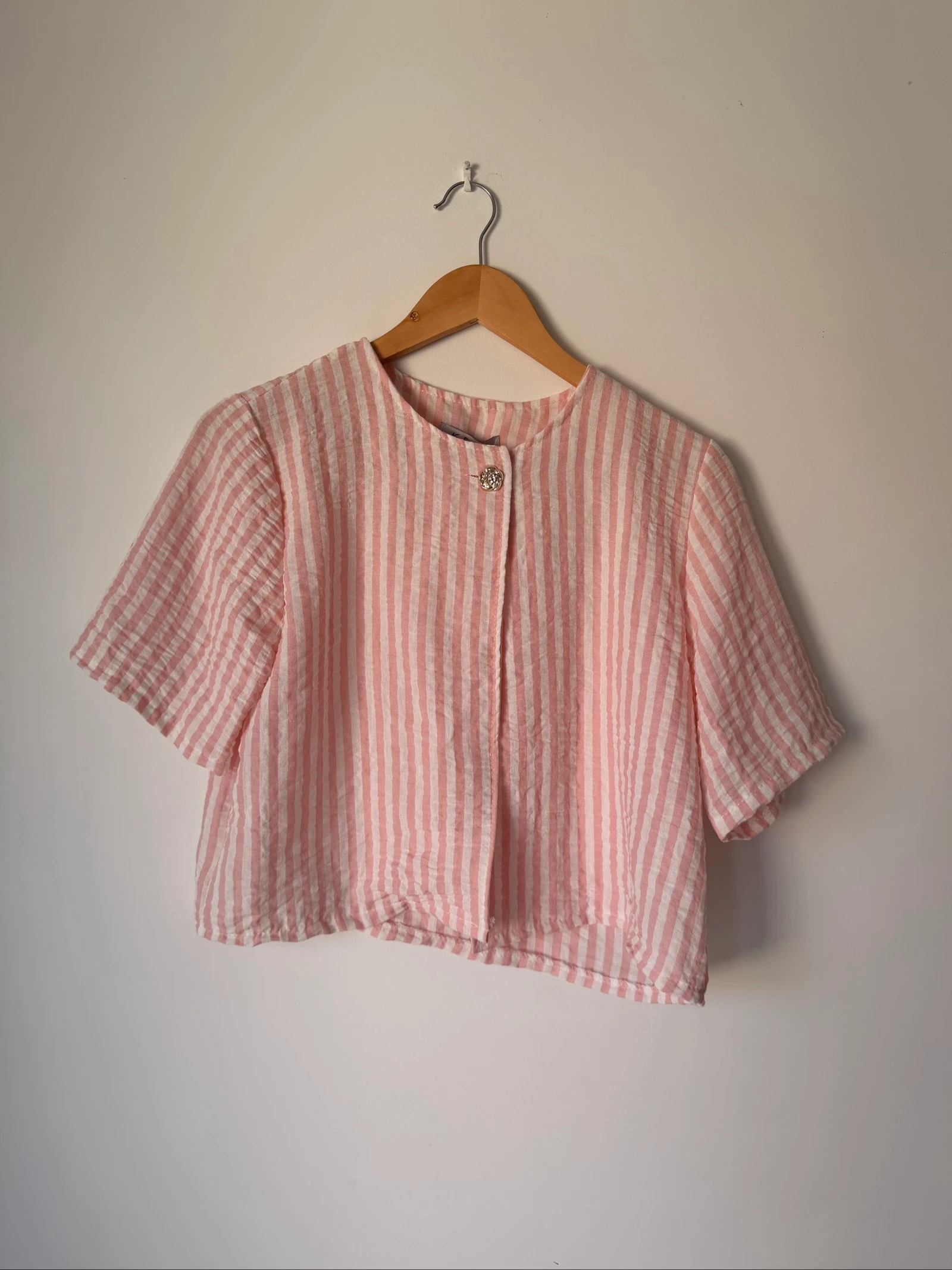 Blusa rosa e branca listrada de gaze de algodão – photo 2